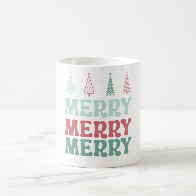 Merry Merry Merry with Pastel Boho Christmas Trees Kaffemugg (Center)