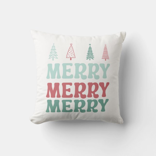 Merry Merry Merry with Pastel Boho Christmas Trees Kudde (Framsida)