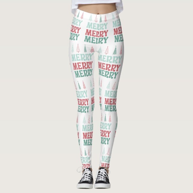 Merry Merry Merry with Pastel Boho Christmas Trees Leggings (Framsida)