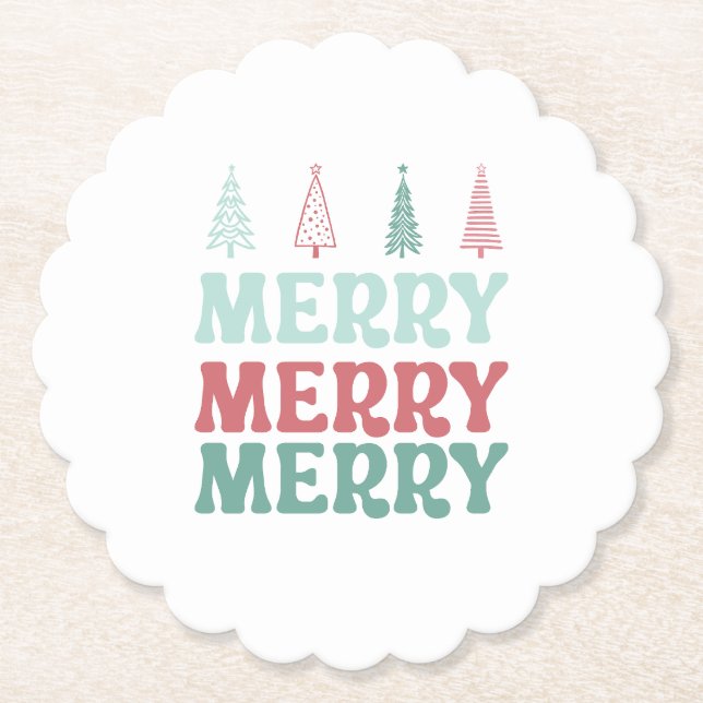 Merry Merry Merry with Pastel Boho Christmas Trees Underlägg Papper (Framsida)