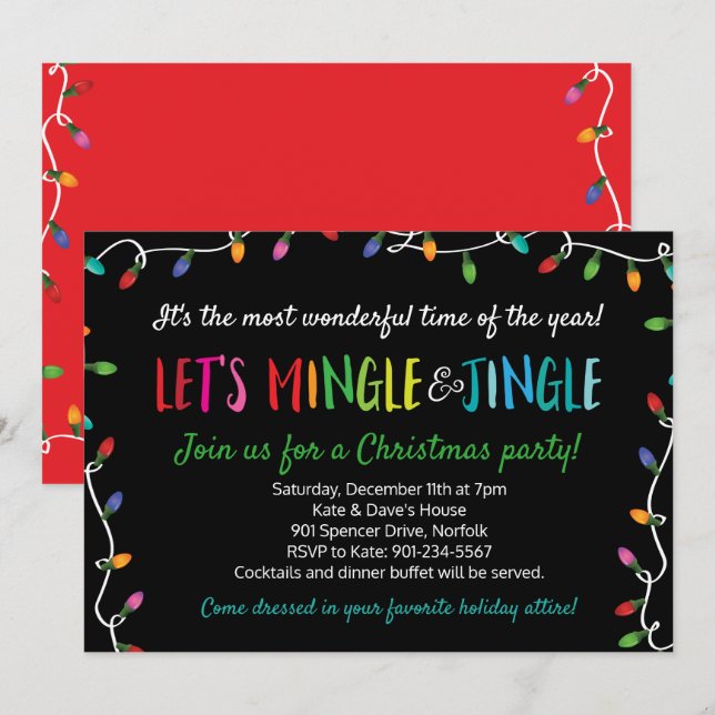 Merry Mingle och Jingle jul Ljus Party Inbjudningar (Fram/baksida)