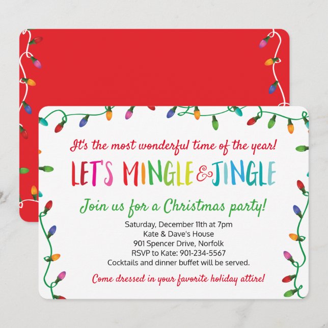 Merry Mingle och Jingle jul Ljus Party Inbjudningar (Fram/baksida)