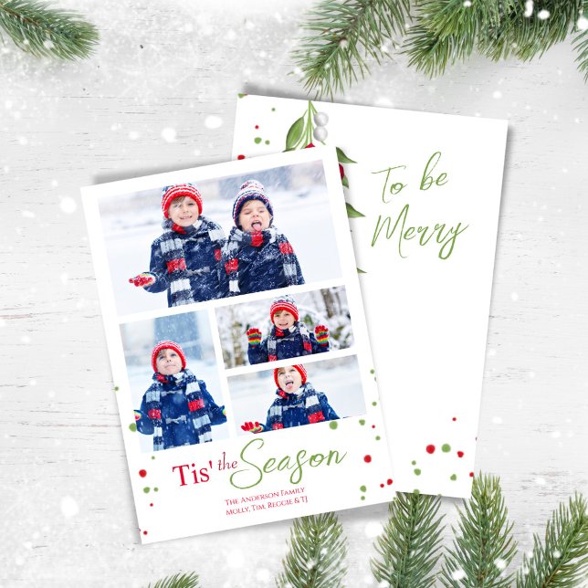 Merry Mistletoe Cute jul Photo Collage Julkort (Tis the Season to be Merry. Multi photo card.)