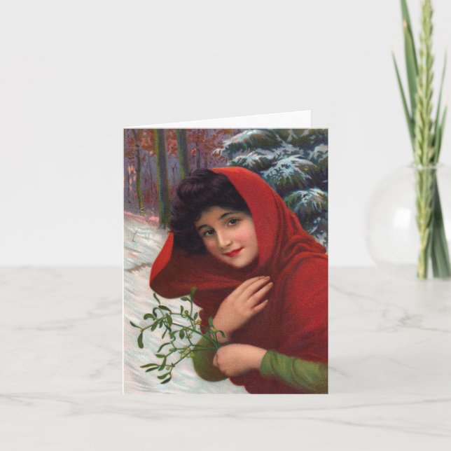 Merry Mistletoe Maiden Helgkort (Framsida)