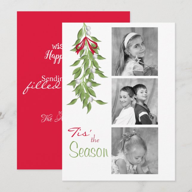 Merry Mistletoe med Red Bow Helgdag Photo Card Julkort (Fram/baksida)