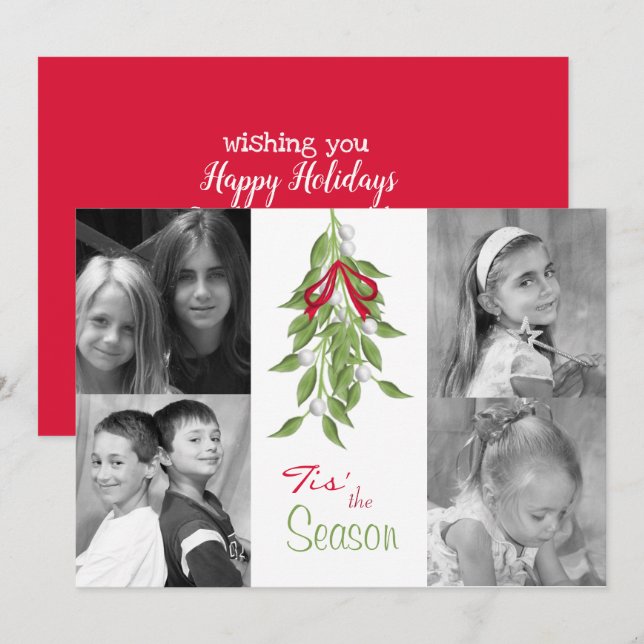 Merry Mistletoe med Red Bow Helgdag Photo Card Julkort (Fram/baksida)