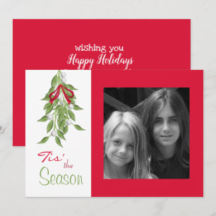 Merry Mistletoe med Red Bow Helgdag Photo Card Julkort
