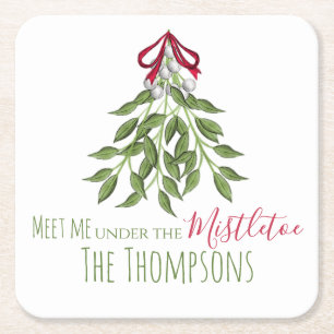 Merry Mistletoe med White Berries Underlägg Papper Kvadrat