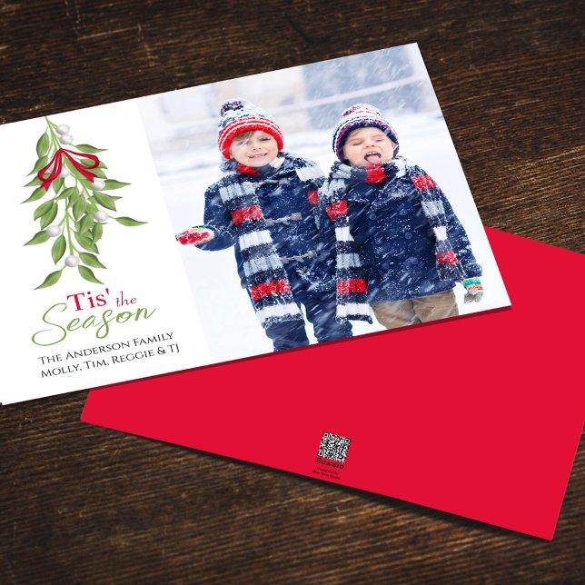 Merry Mistletoe One Photo jul Julkort (Cute Christmas holiday simple photo holiday card with merry whimsical mistletoe.)