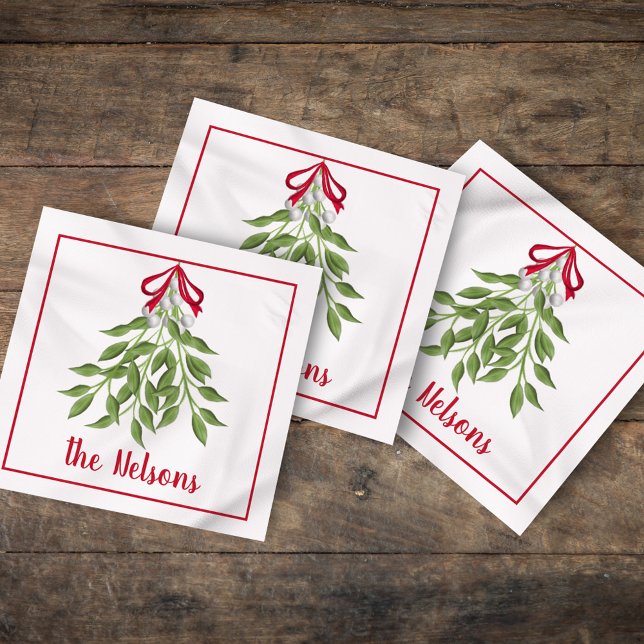 Merry Mistletoe White Berries Pappersservett (Christmas merry mistletoe watercolor simple customized calligraphy napkin. )