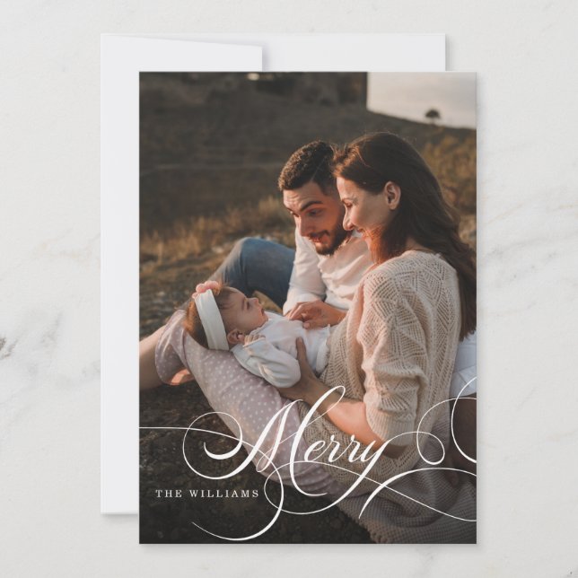 Merry Modern calligraphy 5 Photo Collage Family I Inbjudningar (Framsida)