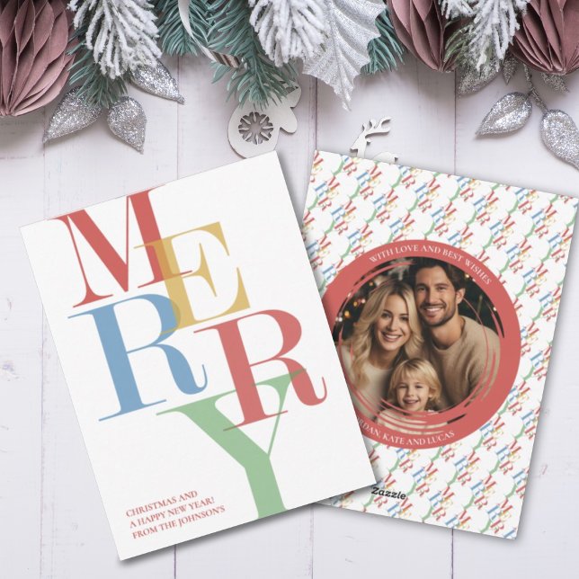 MERRY Modern färgstark fotojul Julkort (Merry Modern Christmas Card)