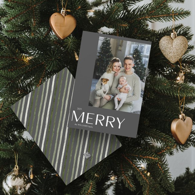 Merry Modern Grått Photo jul Julkort (Spread Cheer! Customize Your 'MERRY' Photo Holiday Card 📷🎄 [Upload Here])