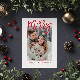 Merry Modern Red Script Newlyed Photo Julkort