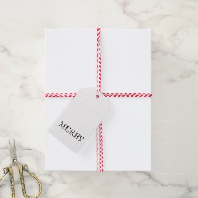 MERRY Modern Text Jul-Helgdag Festive Roligt Presentetikett (Med Snöre)