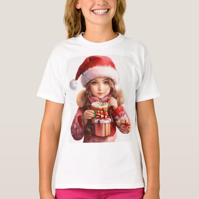 Merry Moments - Festive Girl by the Träd T-shirt (Framsida)