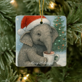 Merry Moments with a Cocoa-Loving Elephant Holiday Julgransprydnad Keramik