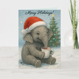 Merry Moments with a Cocoa-Loving Elephant Holiday Kort
