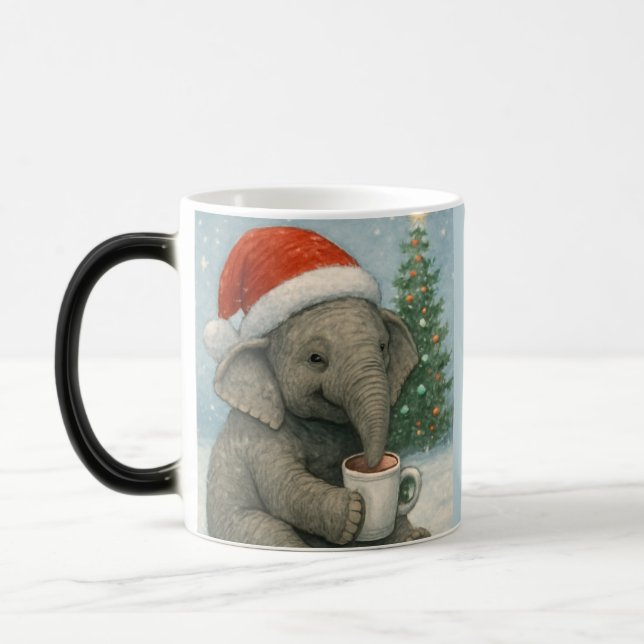 Merry Moments with a Cocoa-Loving Elephant Holiday Magisk Mugg (Vänster)