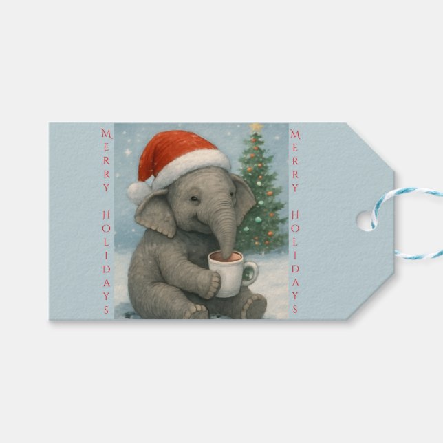 Merry Moments with a Cocoa-Loving Elephant Holiday Presentetikett (Framsidan (Horisontell))