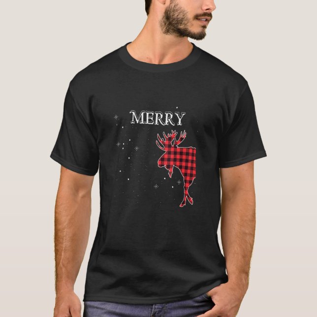 Merry Moose Buffalo Red Play Funny Par Kristus T Shirt (Framsida)