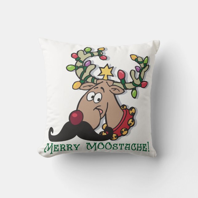 Merry Moose Mustache Kudde (Framsida)