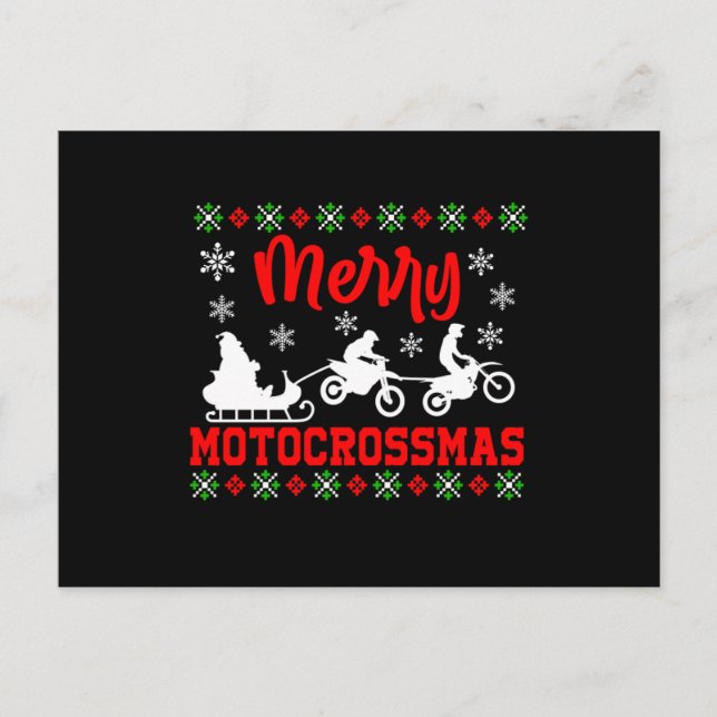 Merry Motocross smas Motorcycle Jultomten Ugly Xma Vykort (Framsida)