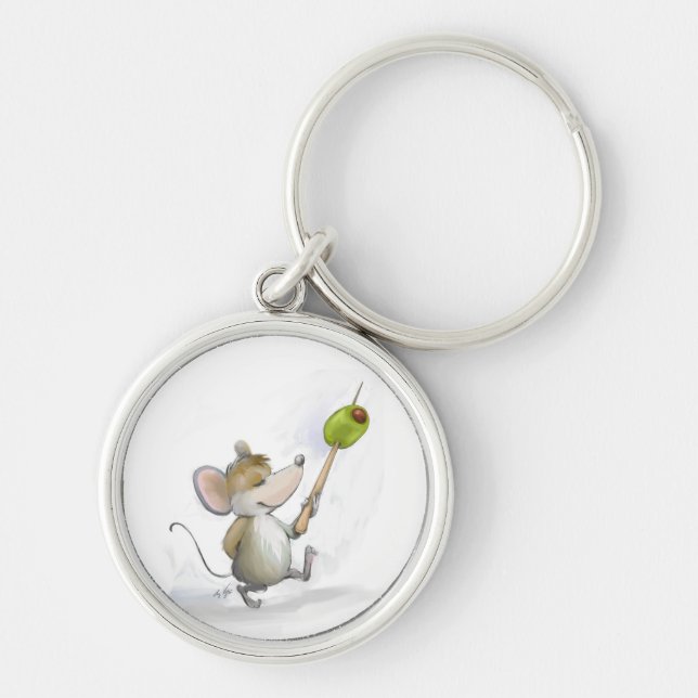 Merry Mouse Moe med Olive-nyckelkedja Rund Silverfärgad Nyckelring (Framsidan)