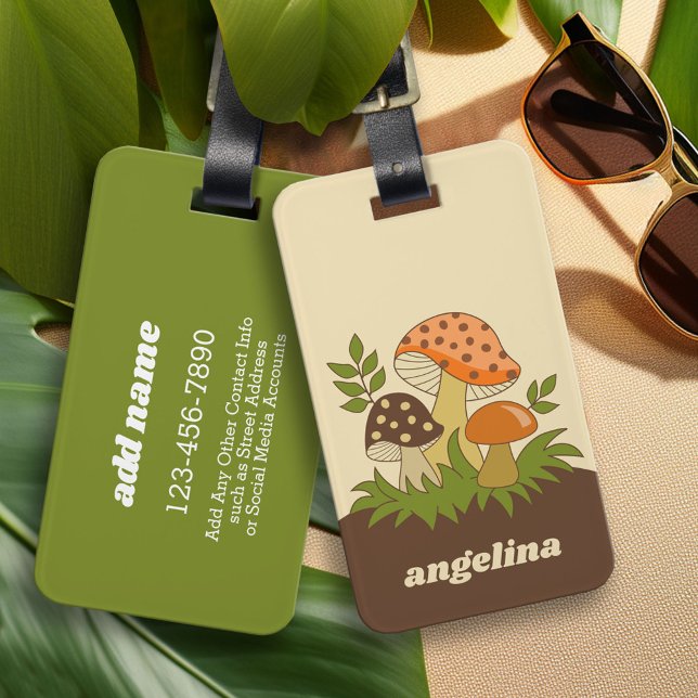 Merry Mushroom med eget namn Bagagebricka (Custom Luggage Tag - Personalized Bag Tag)
