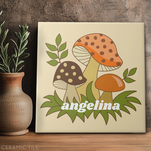 Merry Mushroom med eget namn Kakelplatta (Custom Tile)