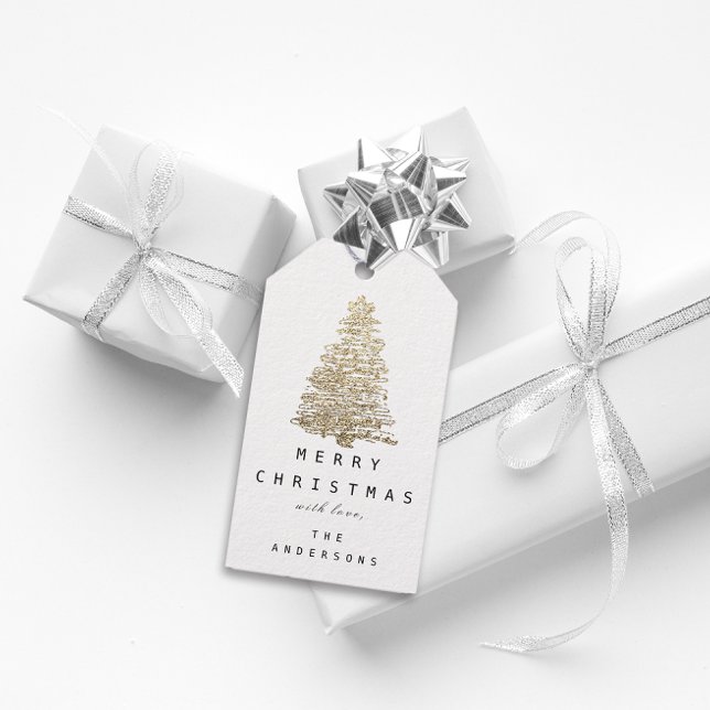 Merry Namn Helgdag Julgran Champaigne Guld Presentetikett (Merry Name Holiday Christmas Tree Champaigne Gold Gift Tags)
