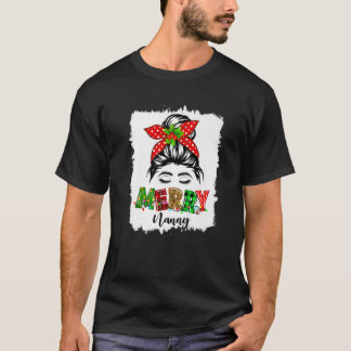 Merry Nanny Julafton Messy Bun Pajama-julfamiljen T Shirt