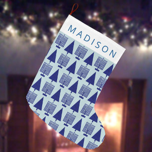 Merry Navy Intertron Chrismukah Cute Barn Namn Stor Julstrumpa