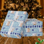 Merry Navy Intertron Cute Chrismukkah Photo Presentpapper<br><div class="desc">Lägg till bilder i den här söta helgdag Merry Lycklig Chrismukah-fotofilmen som är papper i ett festive mönster av mörk navy blue Menorahs och Julgranar på en pastellblå bakgrund för verkligt personlig-presentfigursättning. Denna förtjusande anpassningsbar är perfekt för blandade interreligiösa familjer som firar både Hanukkah och jul och det söta mörk...</div>