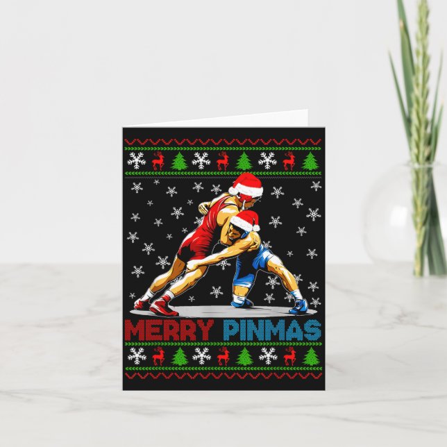 Merry Nmas Ugly Christmas Santa Claus Wrestling Bo Kort (Framsida)