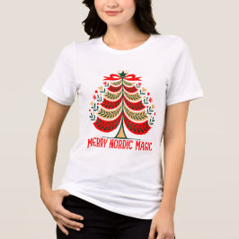 Merry Nordic Magic Folk Art Christmas Tree T Shirt