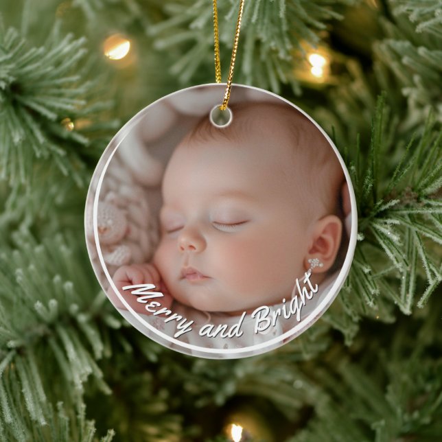 Merry och Bright Anpassningsbar Baby Photo Julgransprydnad Keramik (Träd)