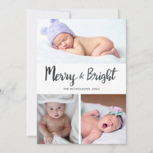 Merry och Bright   Baby första julfoto Julkort