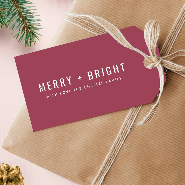 Merry och Bright | Berry Vintage Ro jul Presentetikett (Skapare uppladdad)