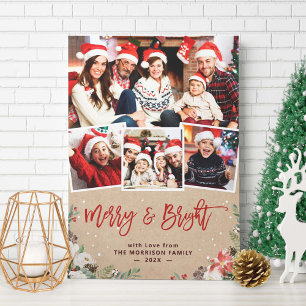 Merry och Bright Blommigt 4 Photo jul Kraft Julkort