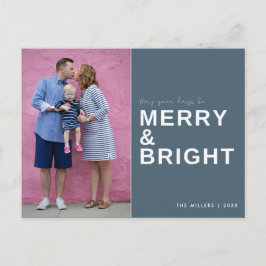 Merry och Bright Blue Photo Helgdag Vykort