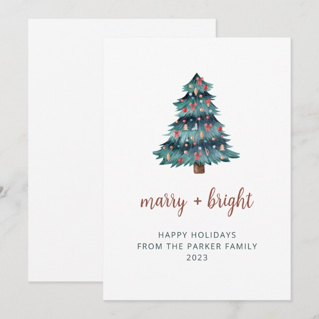 Merry och Bright | Boho Julgran No Photo Julkort (Fram/baksida)