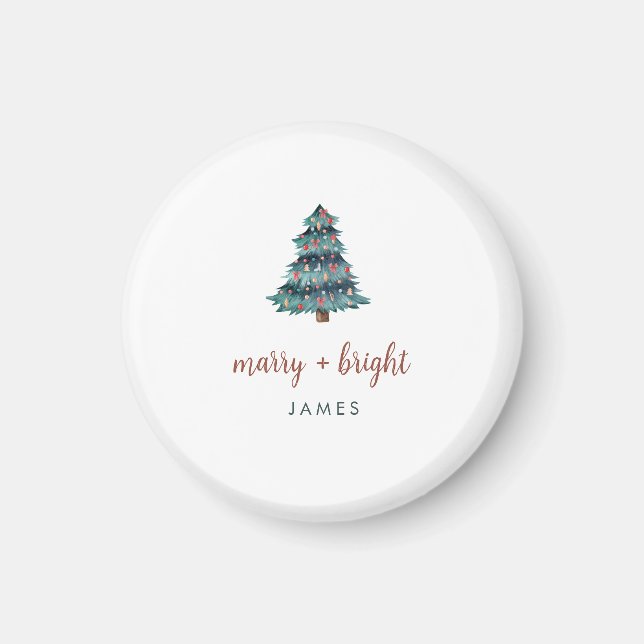 Merry och Bright | Boho Julgran och skript Magnet (Framsidan)