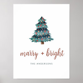 Merry och Bright | Boho Julgran och skript Poster