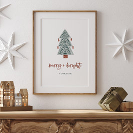 Merry och Bright | Boho Julgran och skript Poster