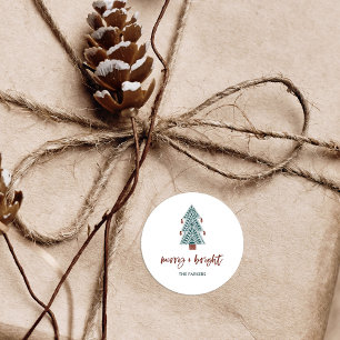 Merry och Bright Boho Julgran Runt Klistermärke