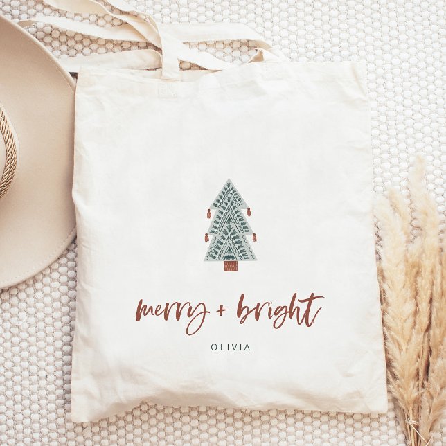 Merry och Bright | Boho Julgran Tygkasse (This trendy Christmas tree adds a boho look to this holiday tote)