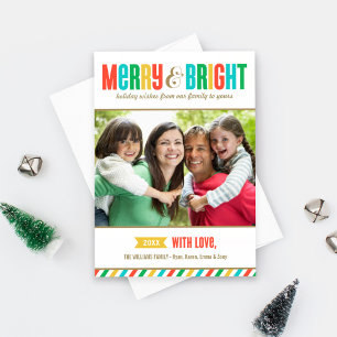 Merry och Bright Bold Färg och Rand Photo Julkort