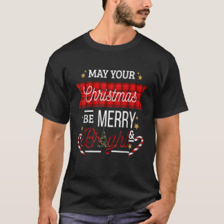 Merry och Bright Buffalo Gingham Print Funny T Shirt