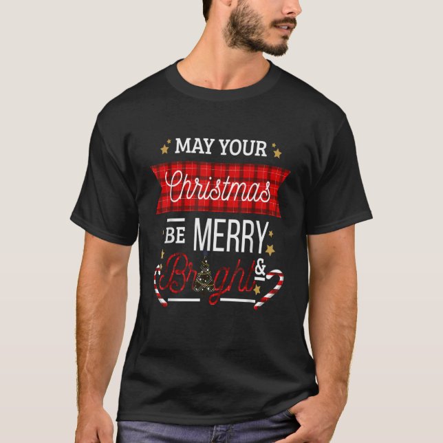 Merry och Bright Buffalo Gingham Print Funny T Shirt (Framsida)